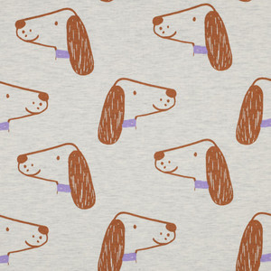 Doodle Dog Faces on Ecru Melange Cotton Lycra