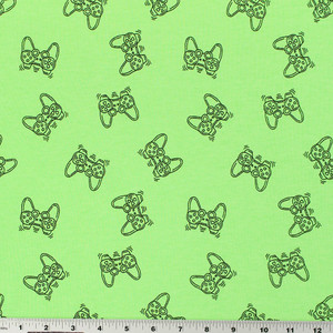 Video Game Controllers on Lime Green Melange French Terry