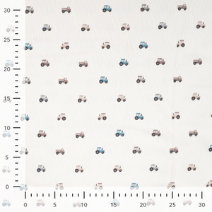 Mini Tractors on White Rib Knit
