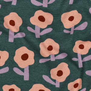 Fun Floral on Green Organic Rib Knit
