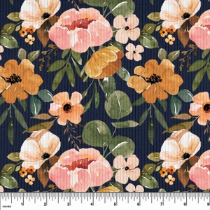 Custom Charlotte Floral on Navy Rib Knit