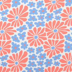 Retro Blue & Coral Floral Cotton Lycra Knit
