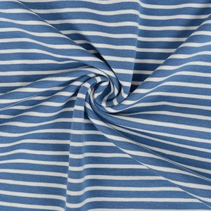 Yarn Dyed White Stripes on Blue Cotton Lycra