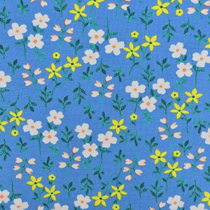 Spring Wildflowers on Blue Cotton Lycra