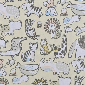 Animal Safari on Cream Cotton Lycra