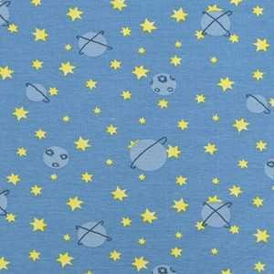 Planets & Stars on Blue Cotton Lycra