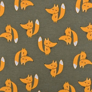 Foxes on Olive Green Cotton Lycra