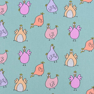 Chickens on Mint Poplin