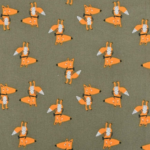 Foxes on Olive Poplin