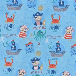 Pirates on Blue Poplin