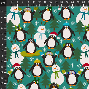 Stof Fabrics Penguins & Snowmen on Green French Terry