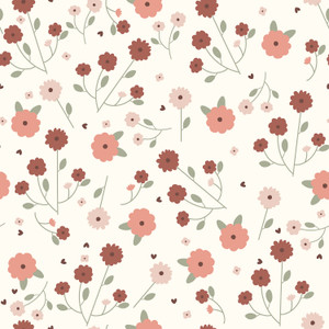 Peach & Brick Floral Sprigs Cotton Lycra Knit