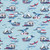 Dinos & Boats on Blue Cotton Lycra