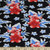Red, White & Blue Floral on Black Double Brushed Poly