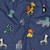 Doodle Zoo Animals on Blue Cotton Lycra