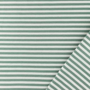 Old Green Yarn Dyed Stripes Cotton Lycra Knit - KnitFabric.com