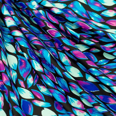 Abstract Leaves on Black Swim Knit Basics KnitFabric.com