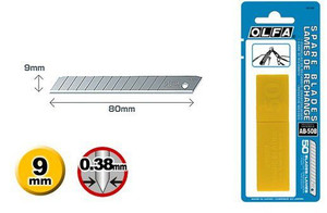 Olfa AB-50B - 9mm Standard Duty 50 Spare Blades - Blister Packed