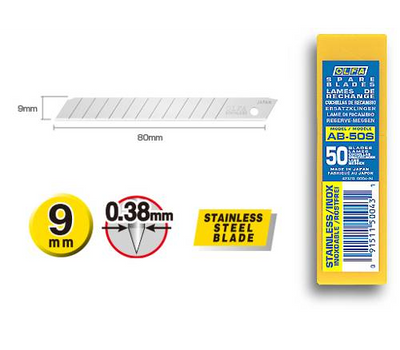 Olfa AB-50s - Spare 9mm Stainless Steel 50 Blades