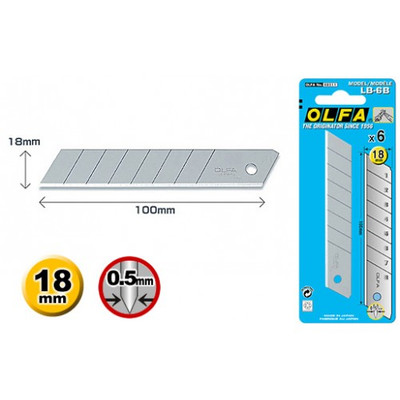 OLFA LB-6B – Pack Mit 6 Ablösbaren Klingen, 18 Mm, Silber