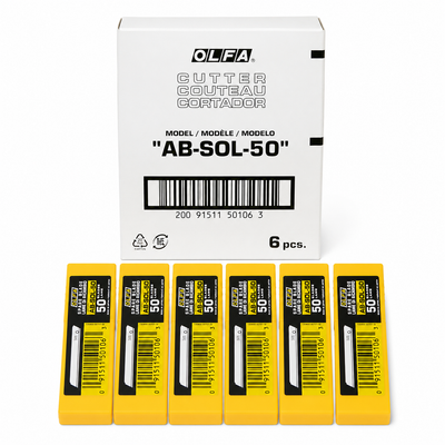 Olfa AB-SOL/50 - Spare 9mm Solid Blade, 50 Pack 6pcs box