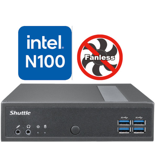 Shuttle DL30N Intel N100 Fanless Mini PC System, Triple Displays, Dual 2.5G LAN