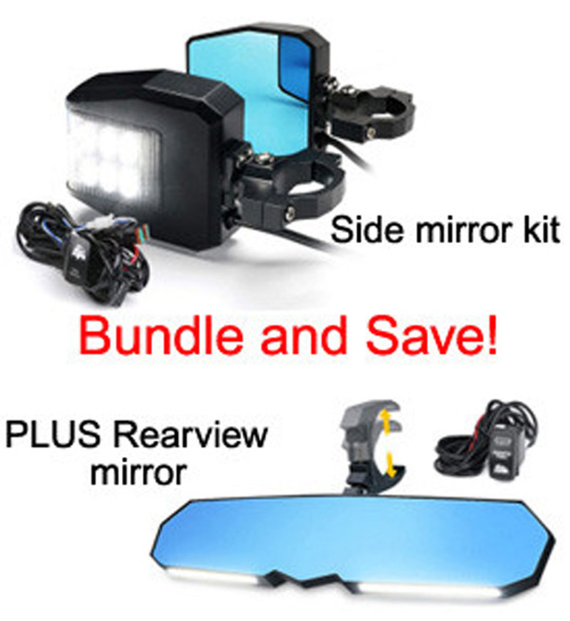 Bundle UTV Side View Mirrors and Rearview Mirror