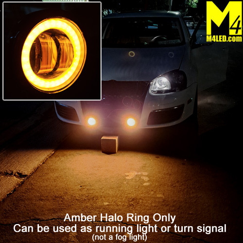 3" LED Projector Fog Lights W/ Amber Angel Eye Halo DRL - Pair (White/Amber)