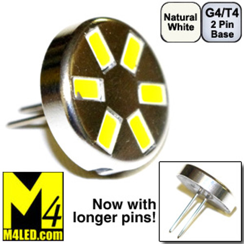 G4-6-5630-BACK-NW Natural White Elite Series Smallest G4 / T3  Samsung 5630 LEDs Rear Pins