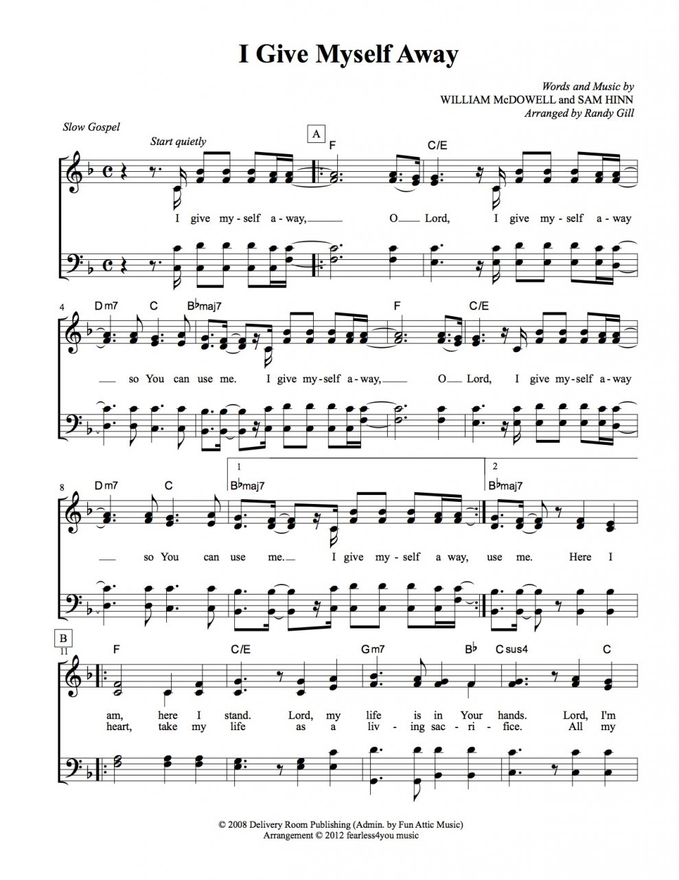 I Give Myself Away Sheet Music - fearless4You.com