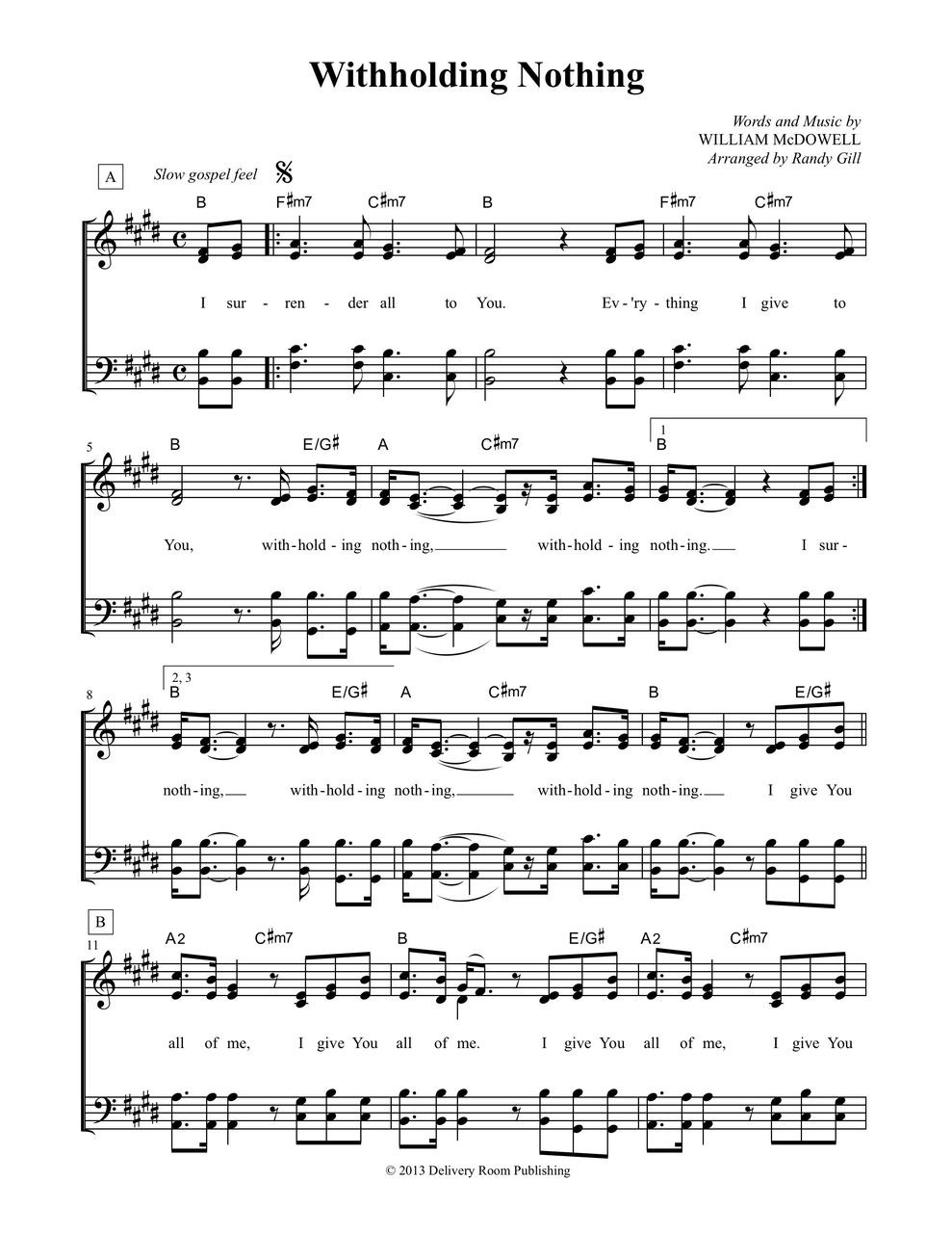 Withholding Nothing Sheet Music - fearless4You.com
