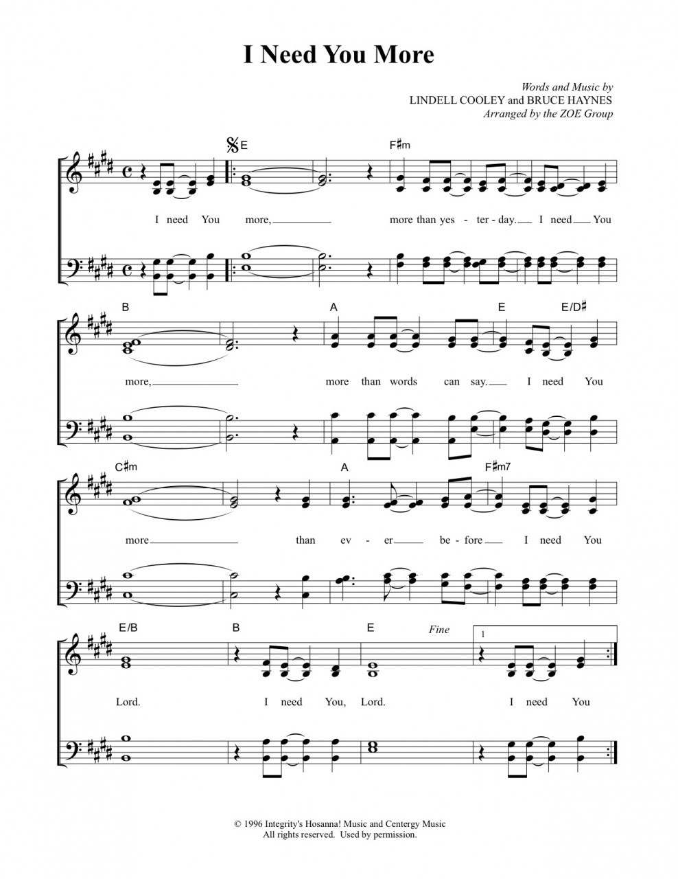 I Need You More Sheet Music - fearless4You.com
