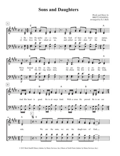 Sons and Daughters, arranged by D.J. Bulls in traditional notation. This Arrangement will be available for download as PDF upon your purchase.