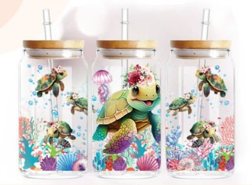 Cute Turtle Soda Can Cup - Clear Glass 16oz.