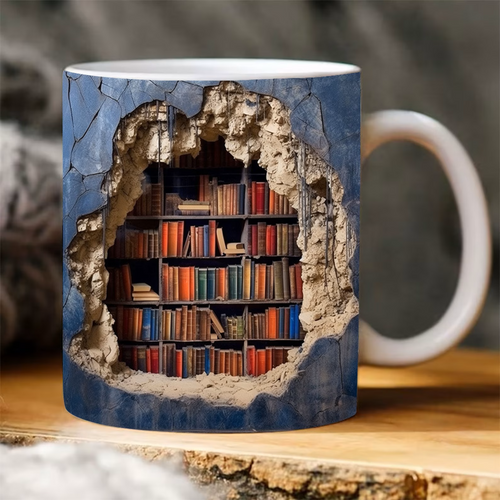 3D Bookshelf Mug Ceramic 11oz.