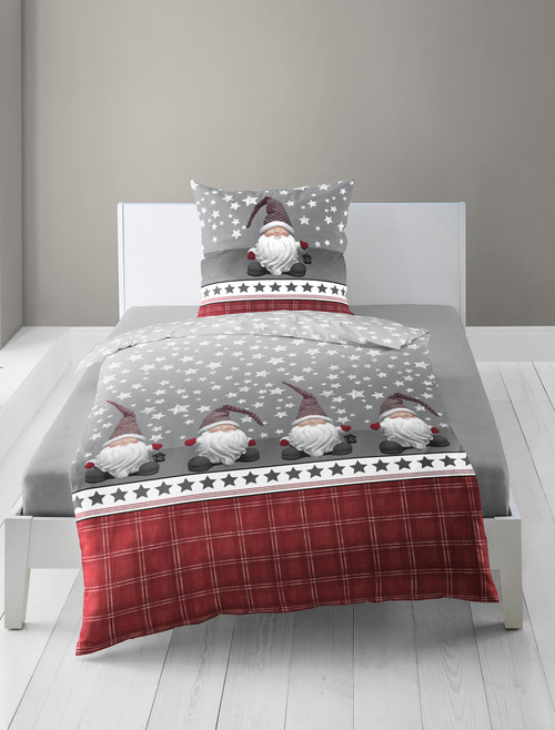 Duvet Cover Set / Flannel / CHRISTMAS GNOMES / red