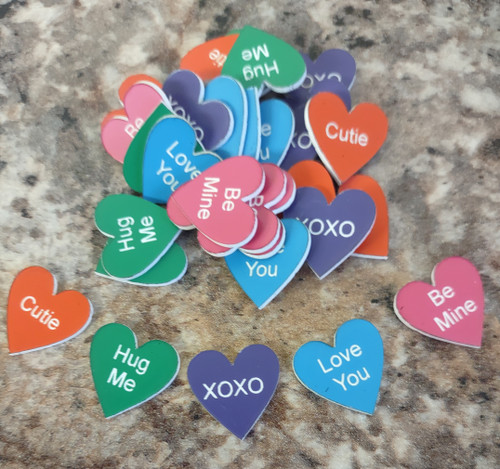 .75" Colored Acrylic  Conversation  Hearts Custom Engraved 25 per set .75" Colored Acrylic  Conversation  Hearts Custom Engraved 25 per set
