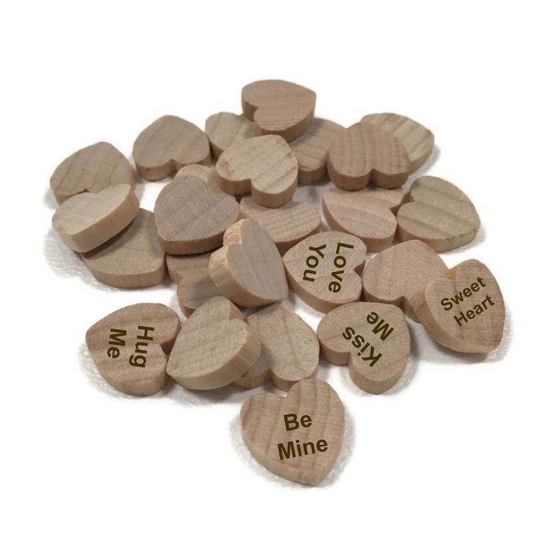 1/2" Wood Hearts Custom Engraved 10 per set