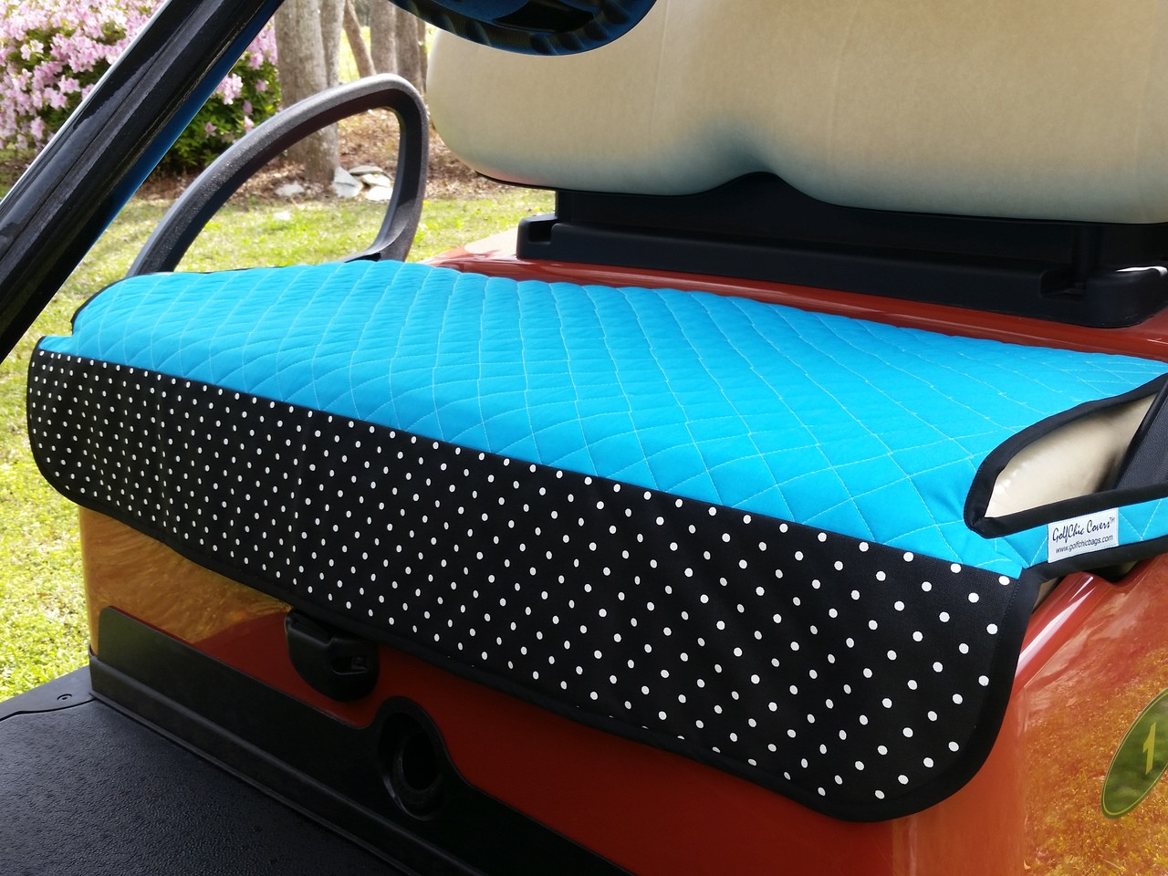 Quilted Turquoise Polka Dot Golf Cart Seat Cover