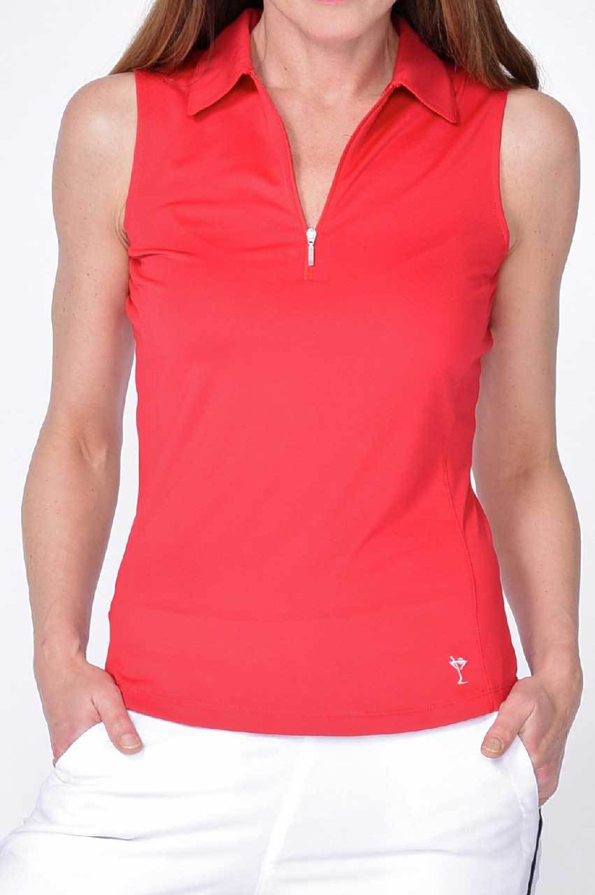 women's red sleeveless golf shirt