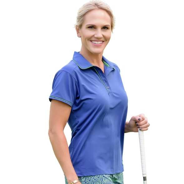 Birdies & Bows Pitch Putt Navy Blue Ladies Golf Polo with Green Trim