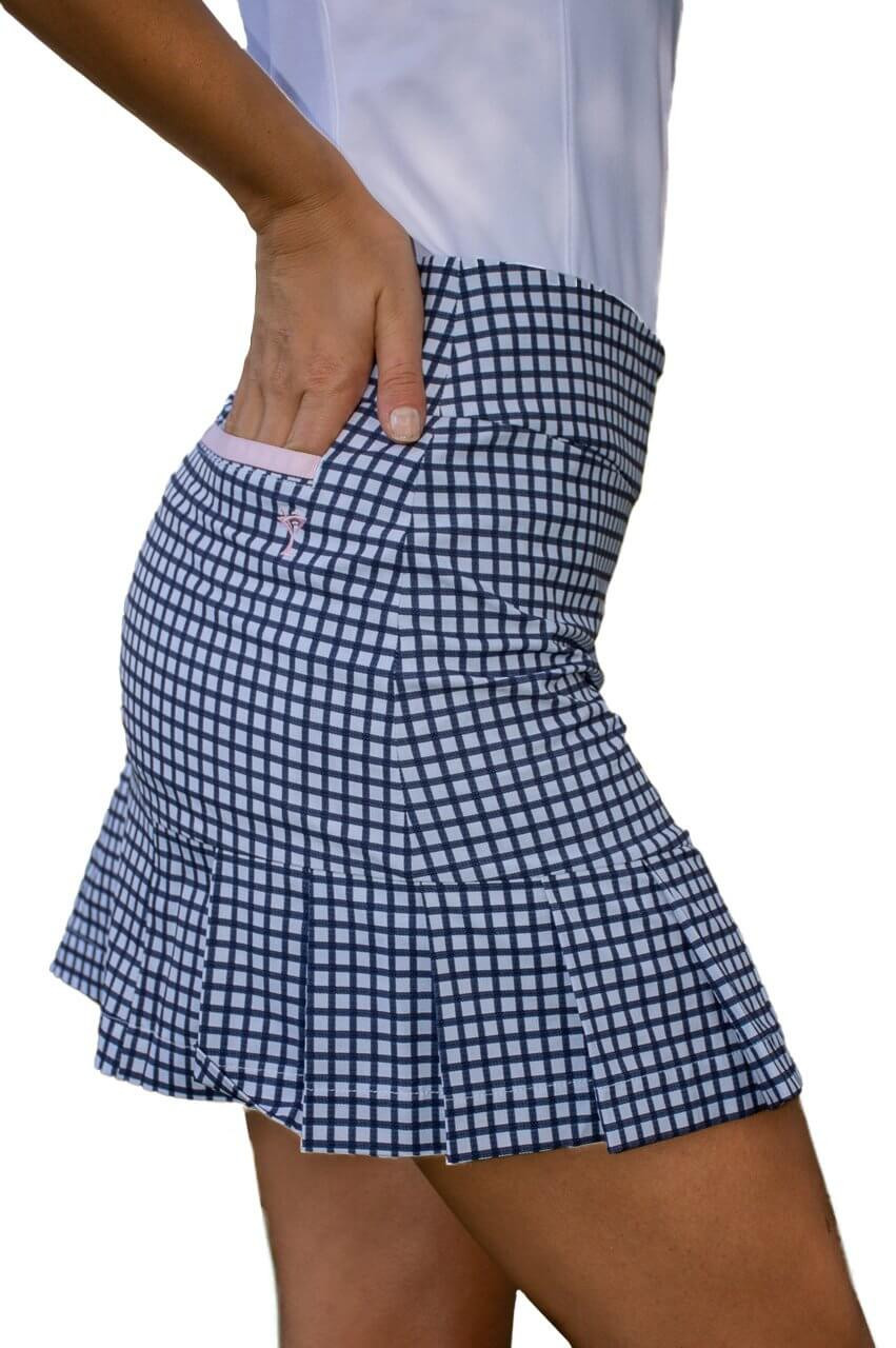 Golftini Navy & White Gingham Side Pleat Skort Getaway