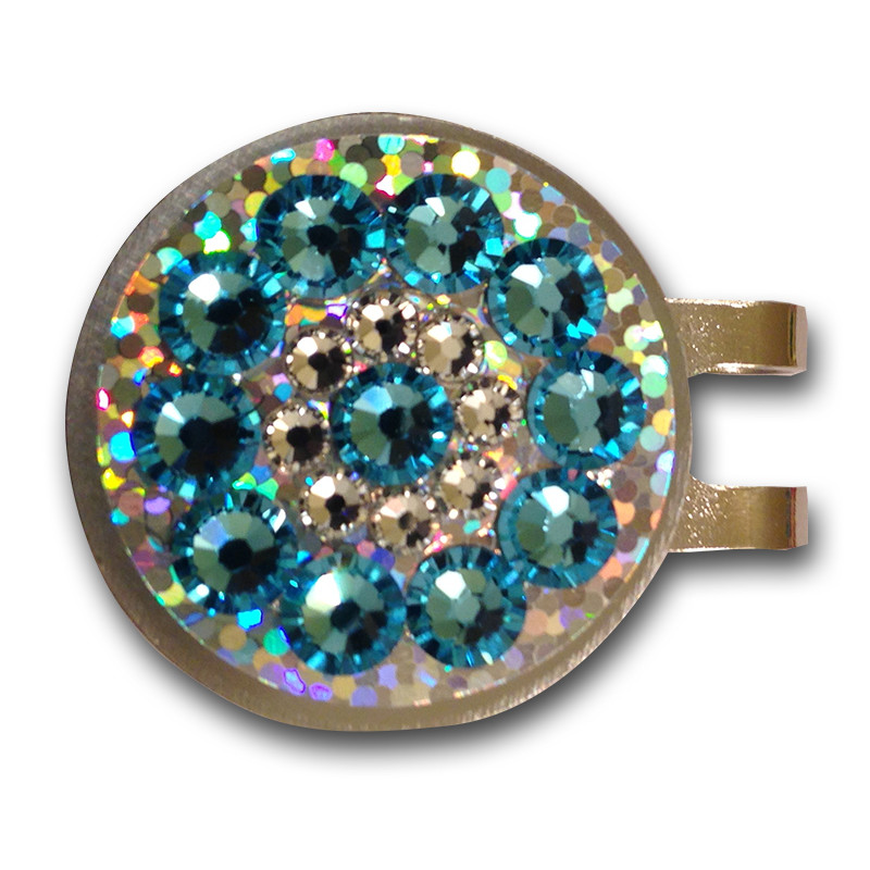 Blingo Light Blue on Silver Glitter Ladies Golf Ball Marker