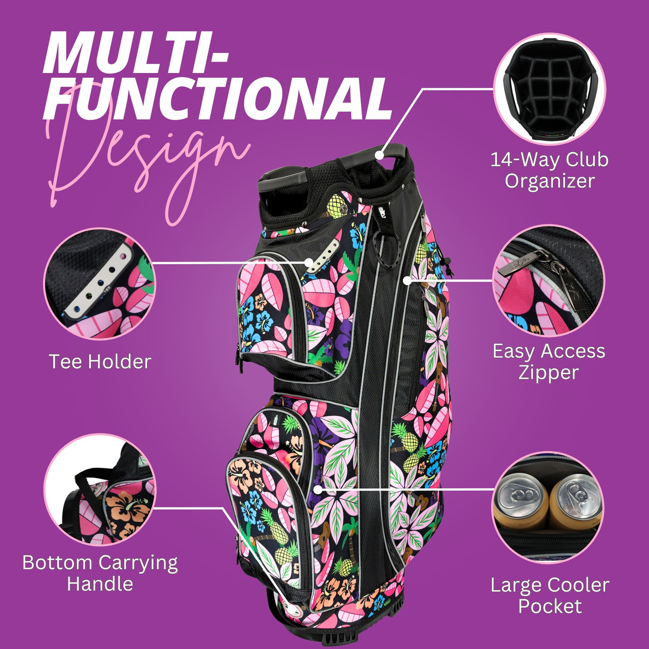 GOLF VIBES バック Womens Golf Bag | 14-Way, Tropical Paradise | Taboo Fashions