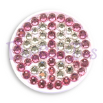 Bonjoc Pink Peace Sign Swarovski Crystal Golf Ball Marker Accessory with magnetic hat clip.  Handcrafted with 100% genuine Swarovski crystal.  Perfect for corporate gifts or tee prizes. Comes with carrying pouch.