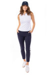 Golftini Navy with White Stripe Pull-On Stretch Ankle Pant