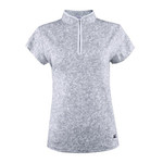 Birdies & Bows Pewter Putter Lob Shot Golf Polo with a fun flirty double layer sleeve and contrast piping at the neck. 