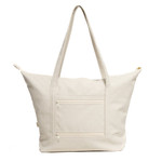 Cinda b B Lux Super Tote Ivory pockets fits over the handle of most all suitcases