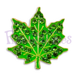 Bonjoc Green Maple Leaf Swarovski Crystal Golf Ball Marker Accessory with magnetic hat clip.  Handcrafted with 100% genuine Swarovski crystal.  Perfect for corporate gifts or tee prizes. Comes with carrying pouch.