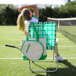 Ame & Lulu Volley Tennis Tote in Green on the Tennis Court